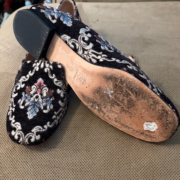Embroidered Black Floral Loafers - Women's Slip-On Flats - Picture 2 of 10
